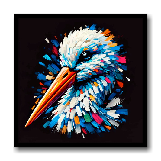 Large canvas wall art - A vibrant multi-coloured head portrait of a Stork. Available in 3 large sizes.
