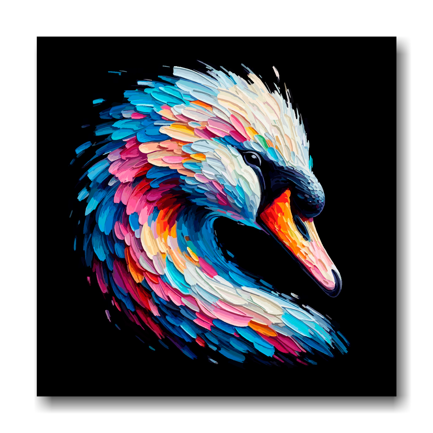 Large canvas wall art - A vibrant multi-coloured head portrait of a Swan. Available in 3 large sizes.