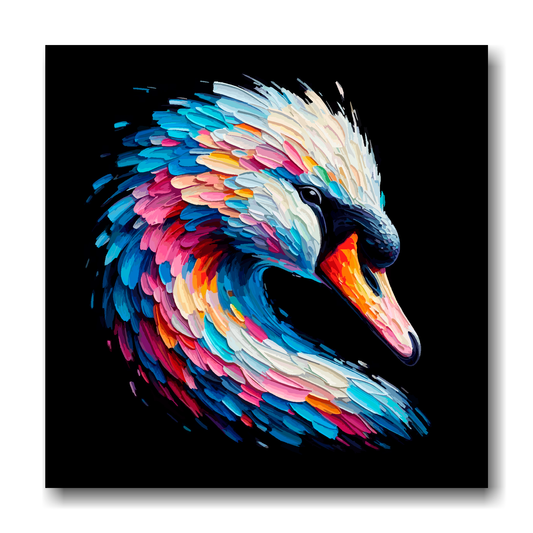 Large canvas wall art - A vibrant multi-coloured head portrait of a Swan. Available in 3 large sizes.