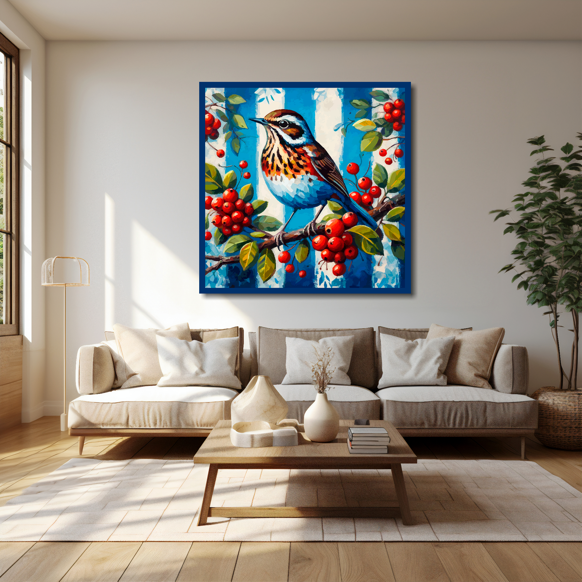 West Brom inspired canvas 40x40 inches above cream sofa - XL vibrant UK football wall art