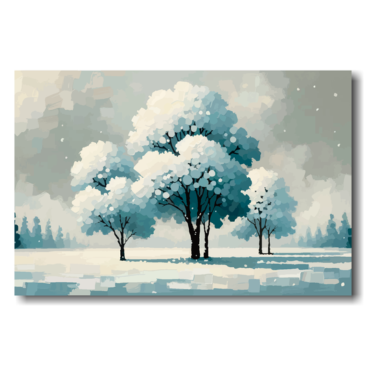 Winter landscape with trees and snow on a gray background