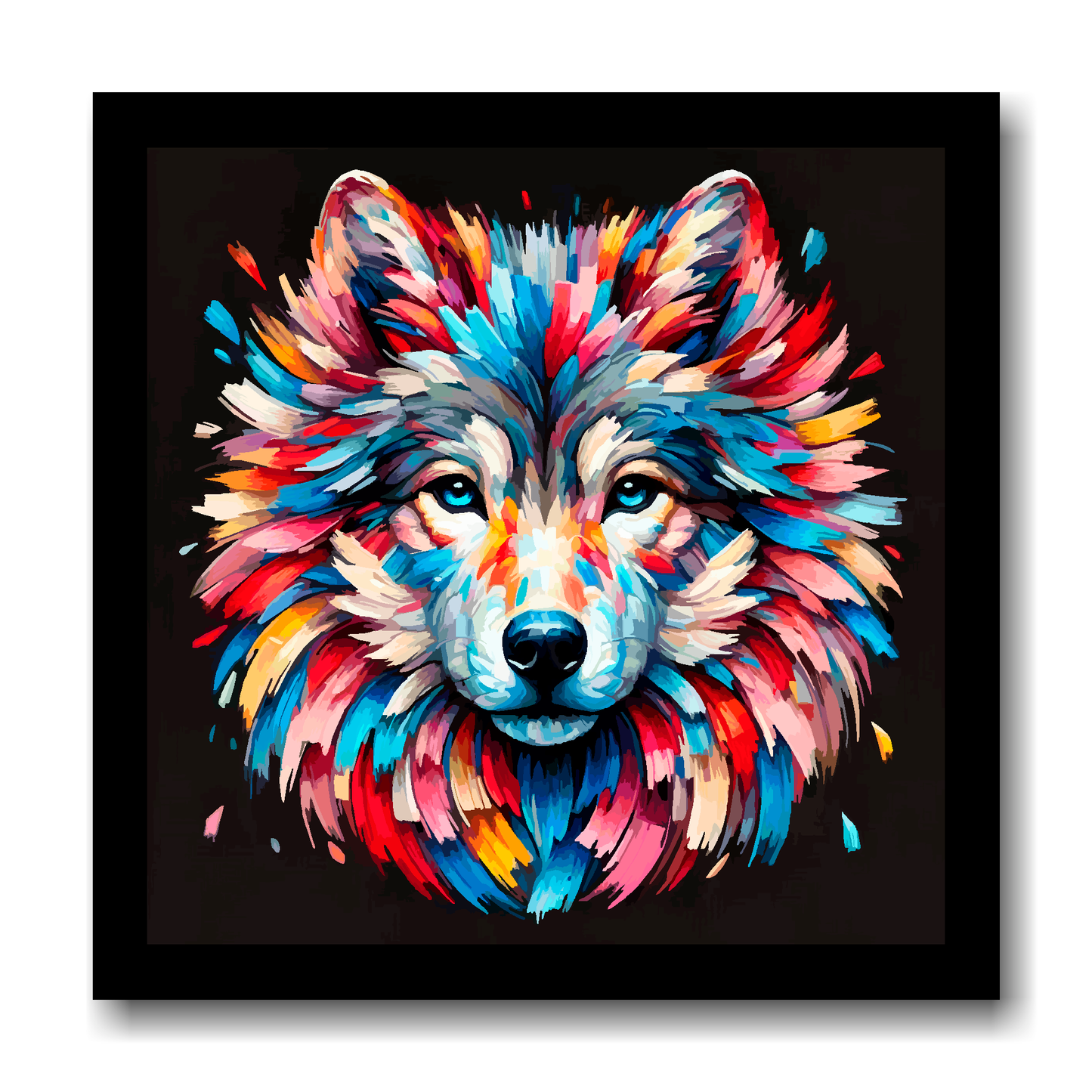 Large canvas wall art - A vibrant multi-coloured head portrait of a Wolf. Available in 3 large sizes.
