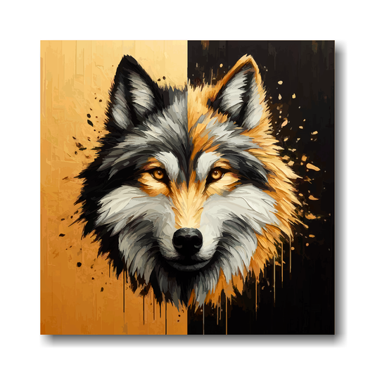 Large canvas wall art - A Wolf head in gold and black, inspired by wolverhampton wanderers fc. Part of the UK CANVAS sports collection. Available in 3 large sizes.