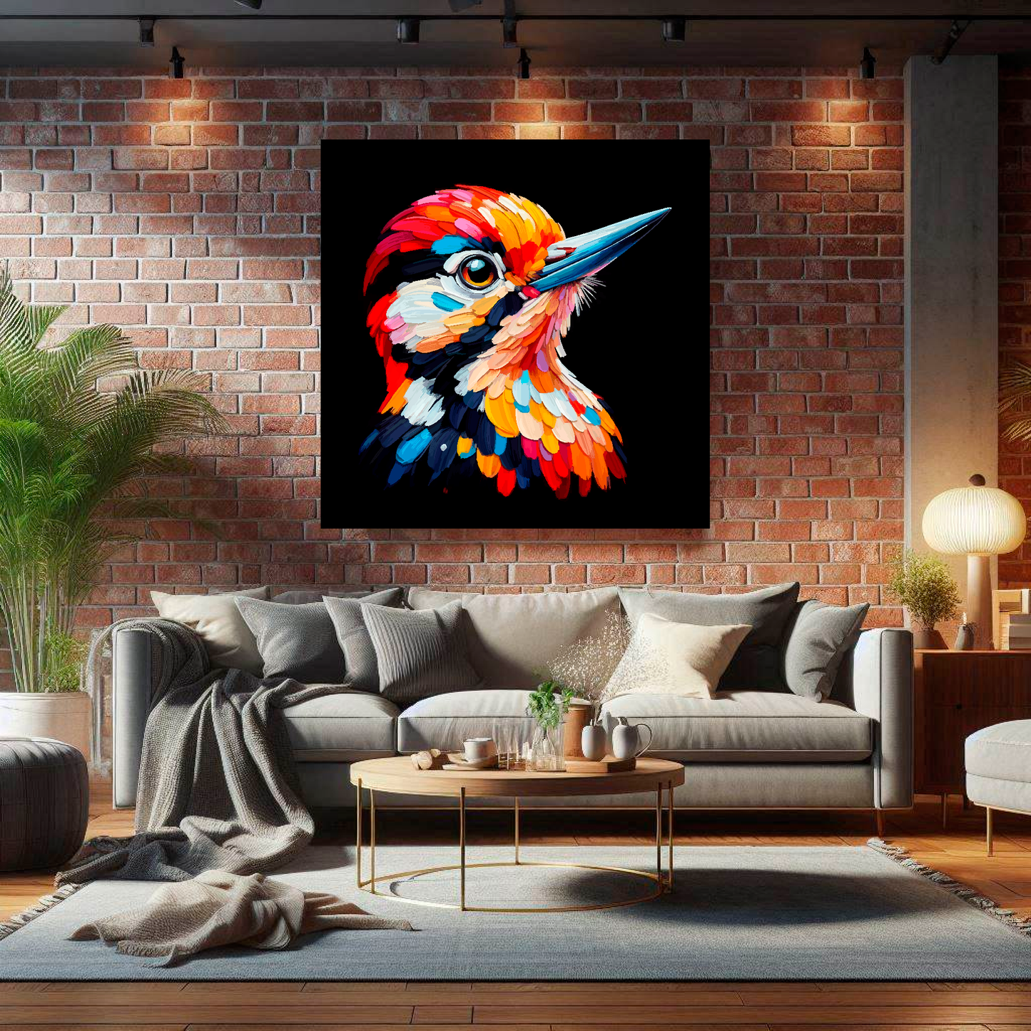 Large canvas wall art - A vibrant multi-coloured head portrait of a Woodpecker. Available in 3 large sizes.