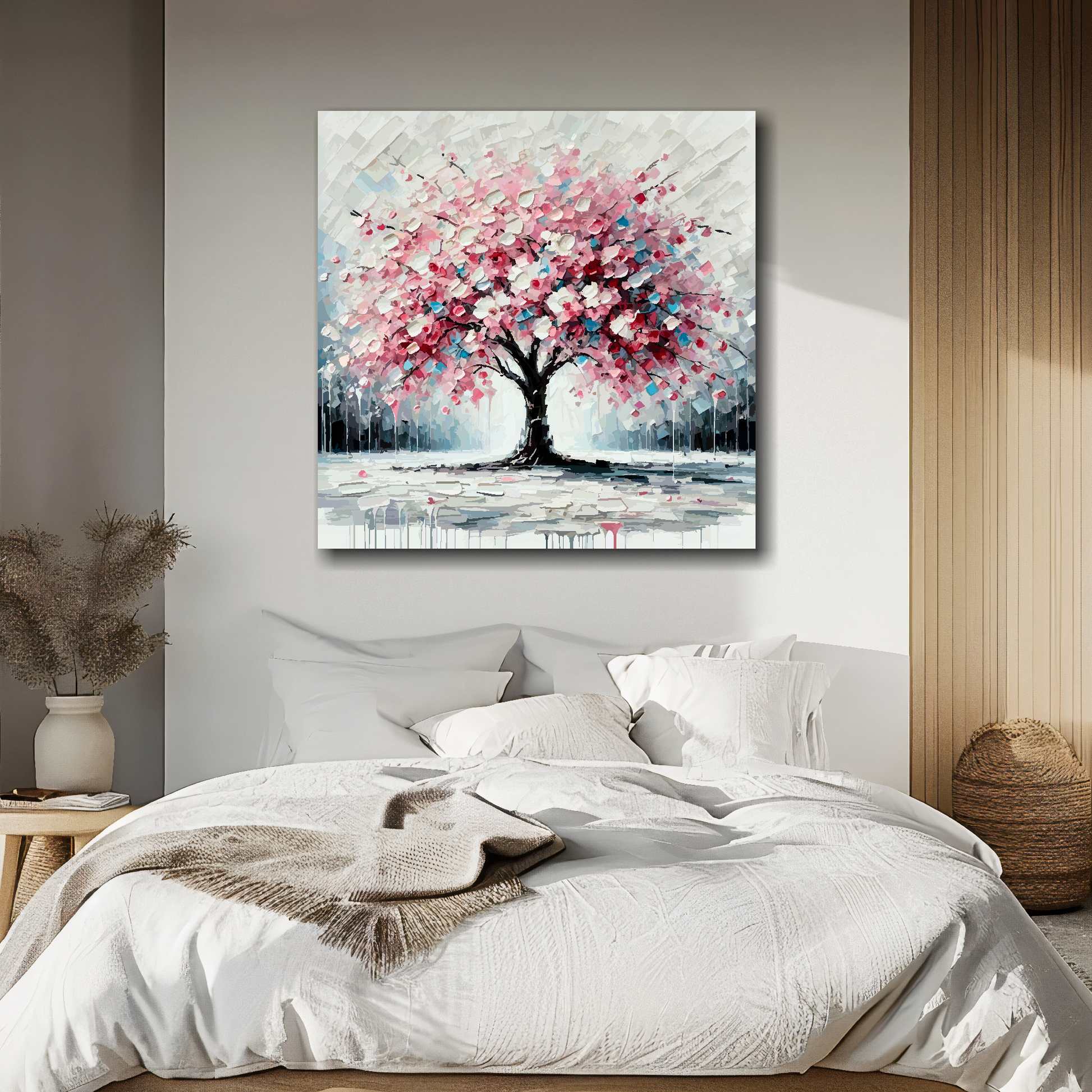 Large canvas wall art - Colourful Abstract of a Cherry Blossom Tree, part of the UK CANVAS tree collection. Available in 3 large sizes.