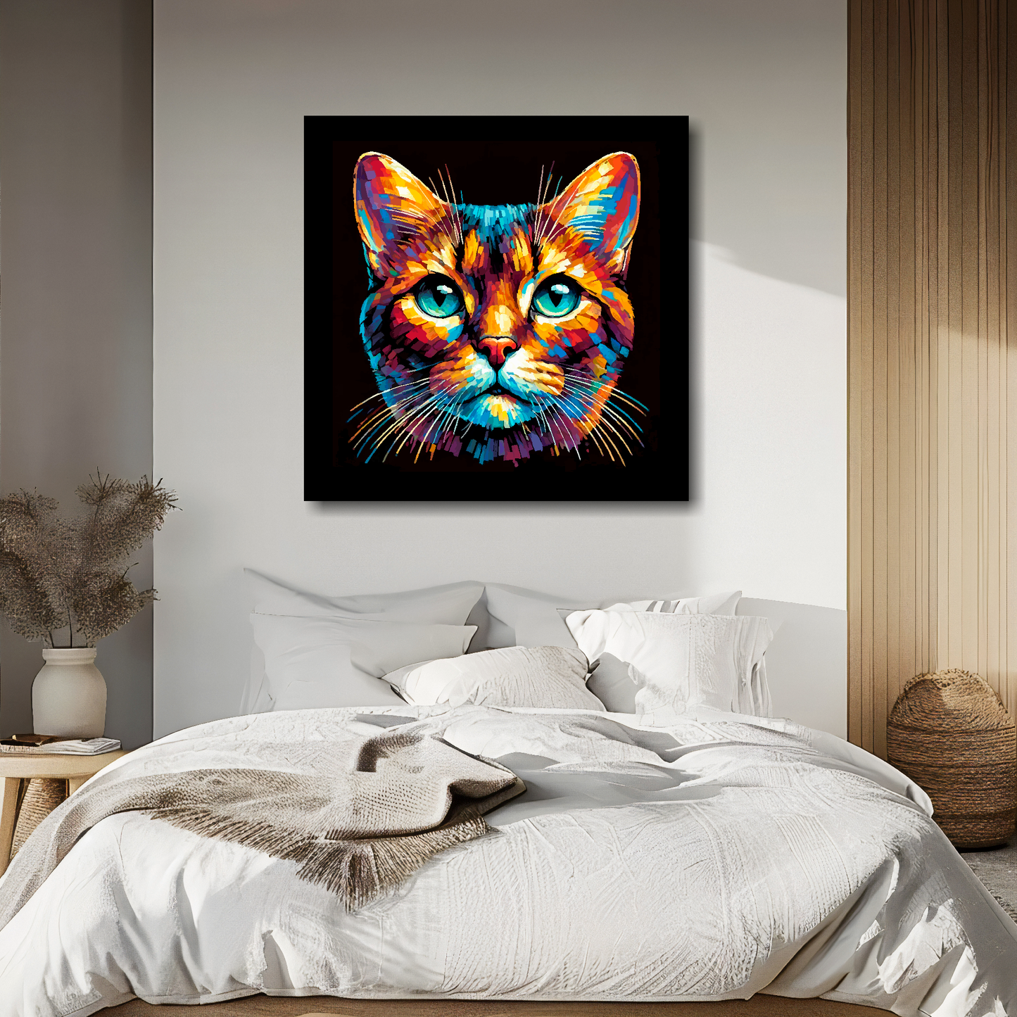 Large canvas wall art - A vibrant multi-coloured head portrait of a Havana Brown Cat. Available in 3 large sizes.