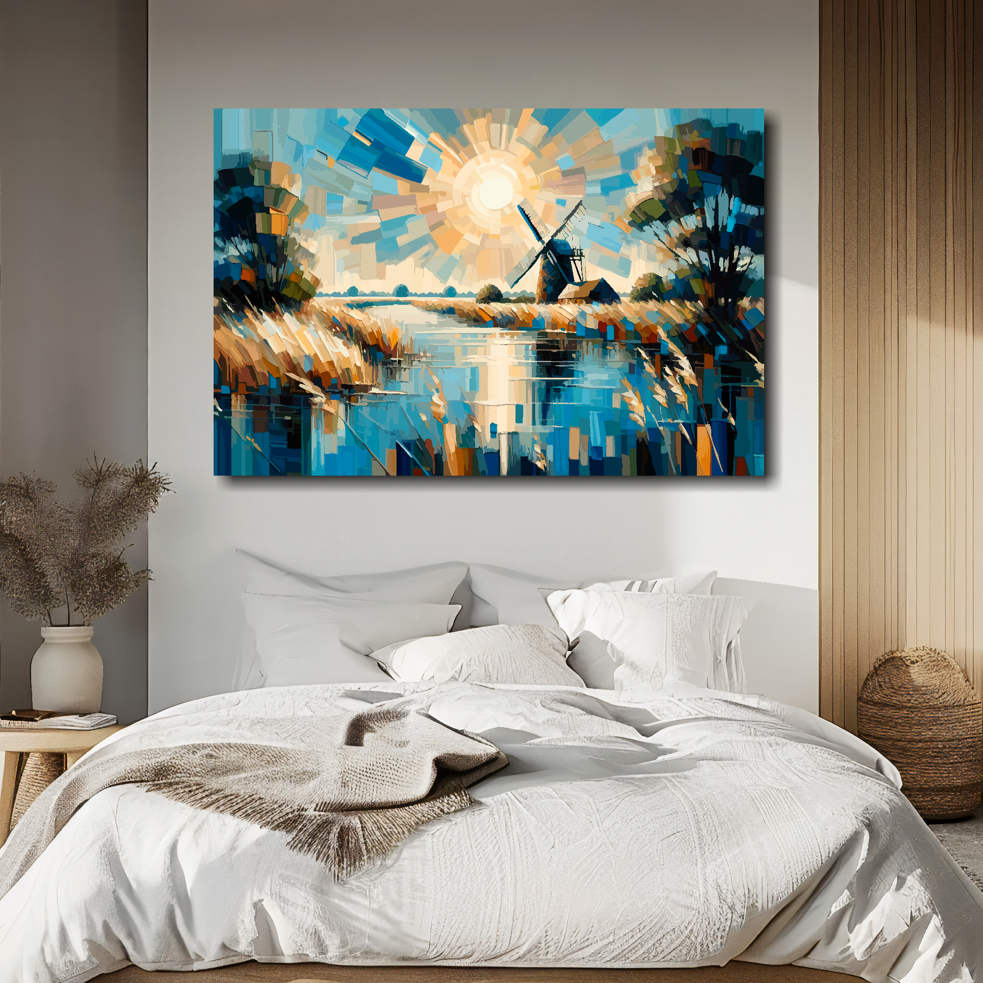 Large canvas wall art - A vibrant multi-coloured abstract of the Norfolk Broads landscape. Available in 3 large sizes.