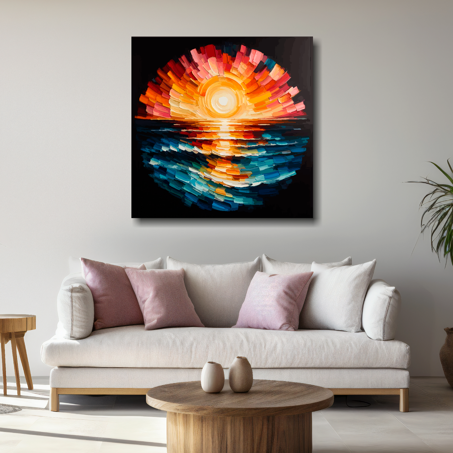 Large canvas wall art - Vibrant, Ocean Sunset abstract scene. Available in 3 large sizes.