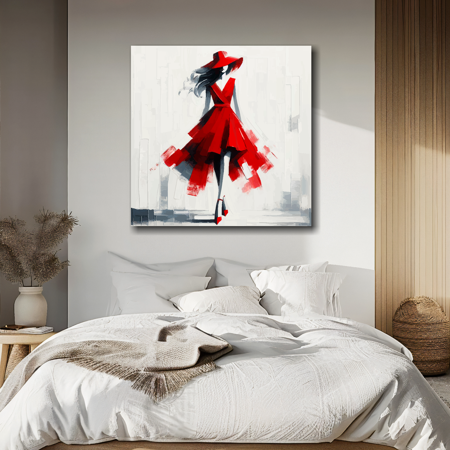 Large canvas wall art - A minimalist fashion dress in Ascot red. Available in 3 large sizes.