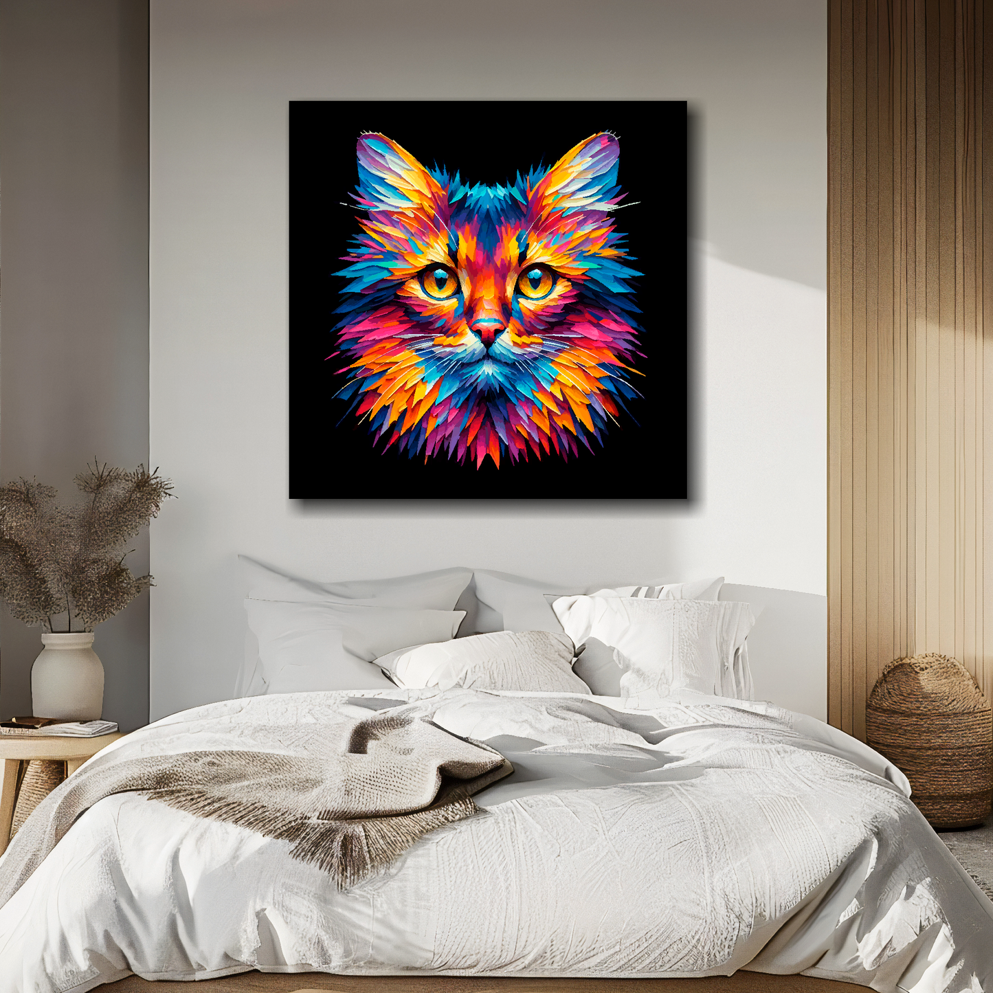 Large canvas wall art - A multi-coloured head portrait of a Somali Cat. Available in 3 large sizes.