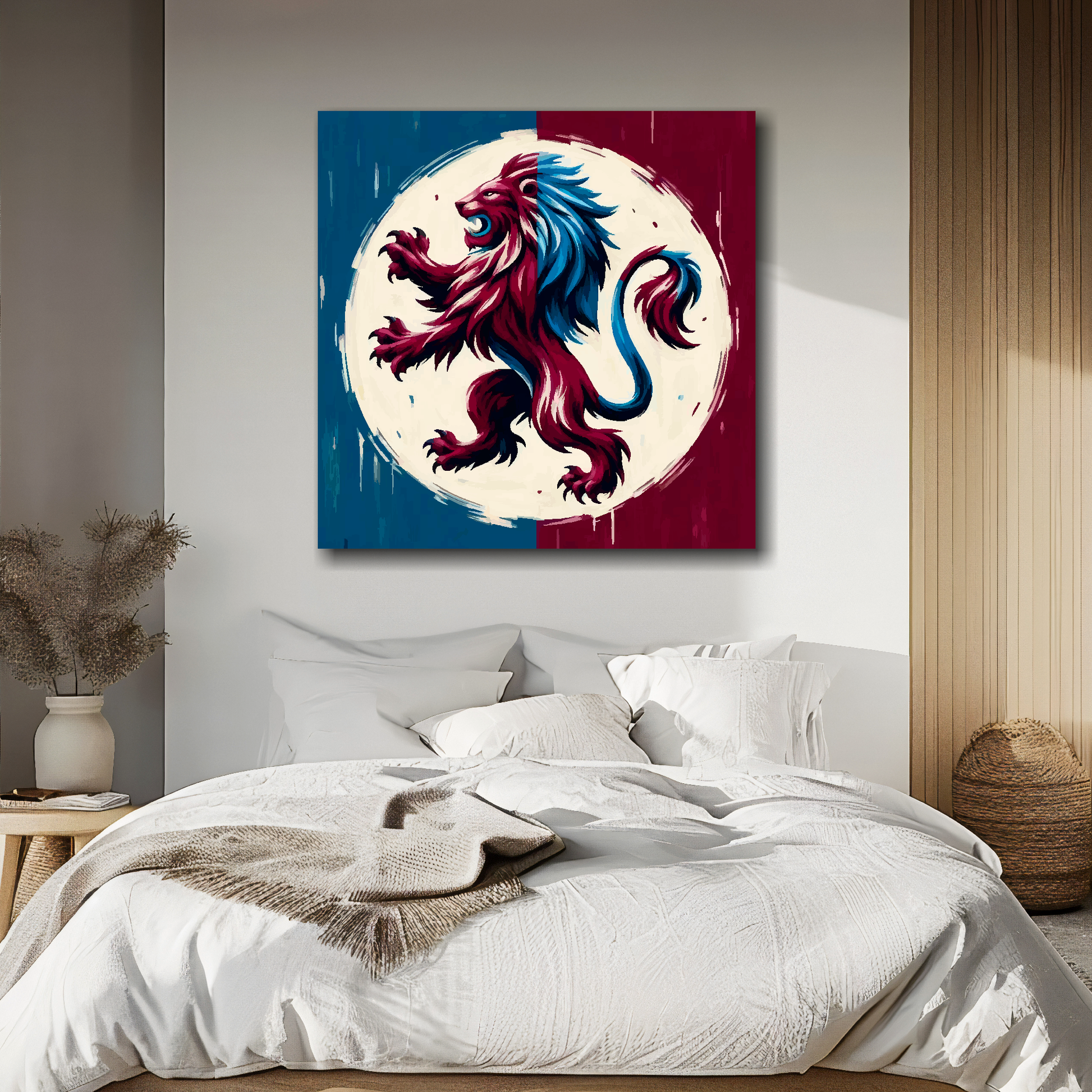 Large canvas wall art - A Rampant Lion in club colours, inspired by Aston Villa F.C. Part of the UK CANVAS sports collection. Available in 3 large sizes.