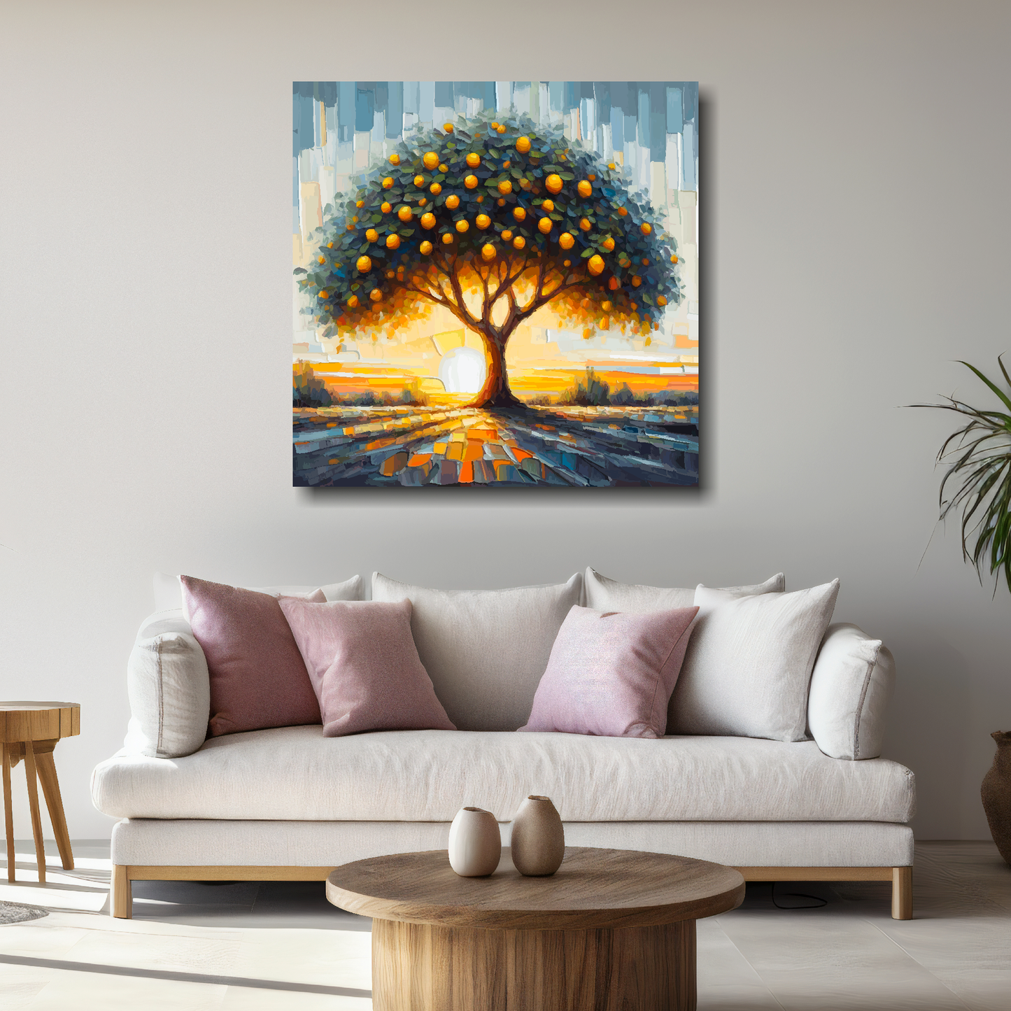 Large canvas wall art - Colourful Abstract of a Lemon Tree, part of the UK CANVAS tree collection. Available in 3 large sizes.